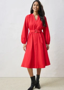 Mujer bonprix bonprix Vestido camisero con parte de seda y cinturón