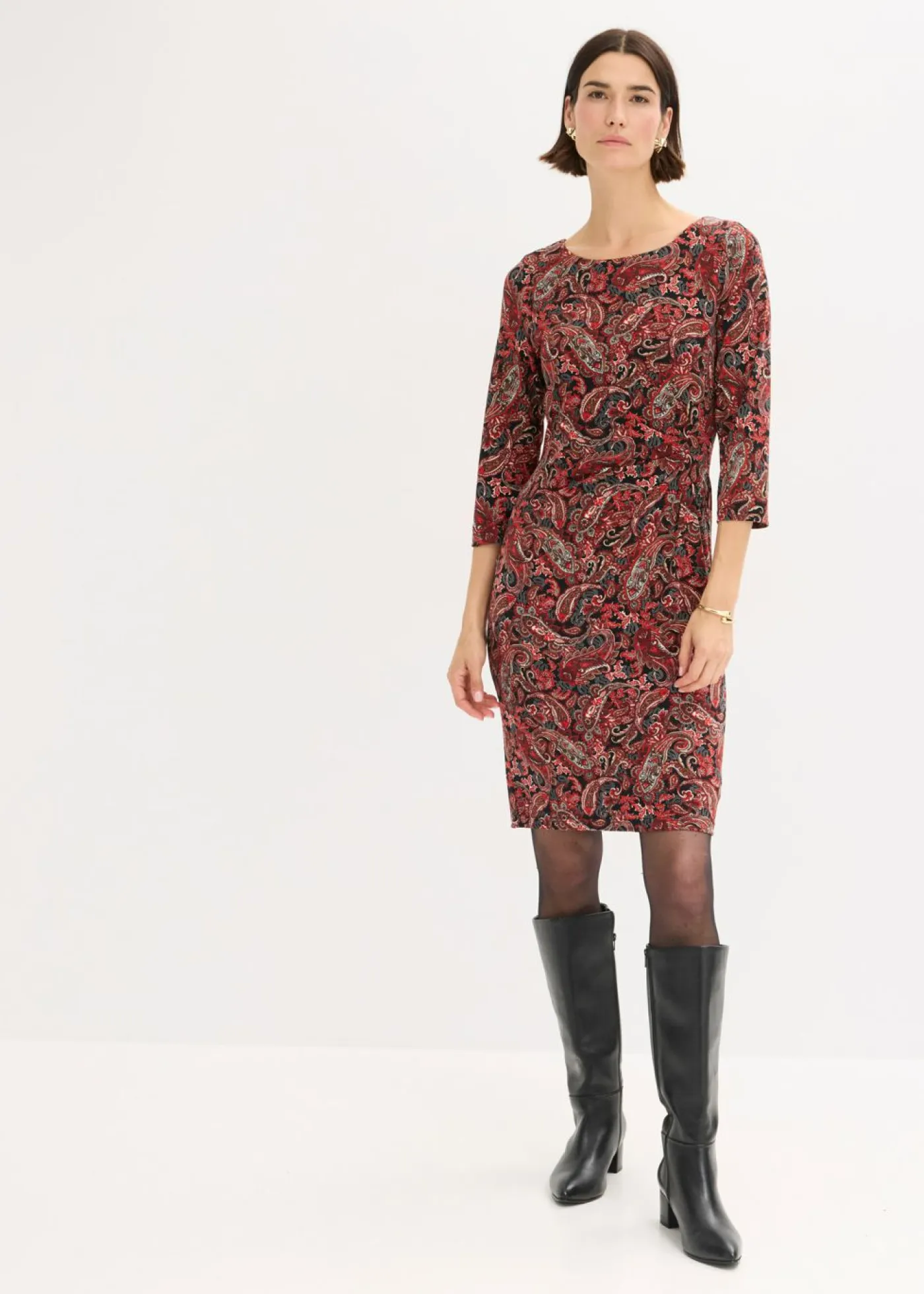 bonprix bonprix Vestidos>Vestido camisero con patrón paisley Negro-rojo con patrón paisley
