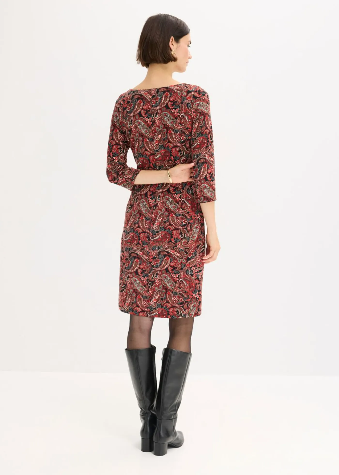 bonprix bonprix Vestidos>Vestido camisero con patrón paisley Negro-rojo con patrón paisley