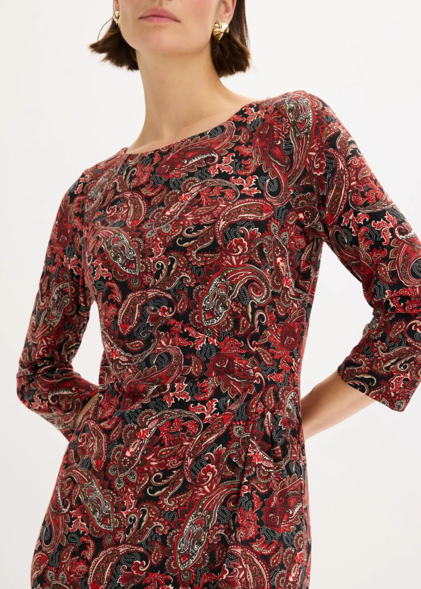 bonprix bonprix Vestidos>Vestido camisero con patrón paisley Negro-rojo con patrón paisley