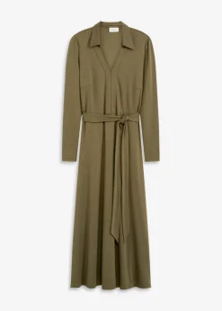 bonprix bonprix Vestidos>Vestido camisero con viscosa Verde oliva oscuro