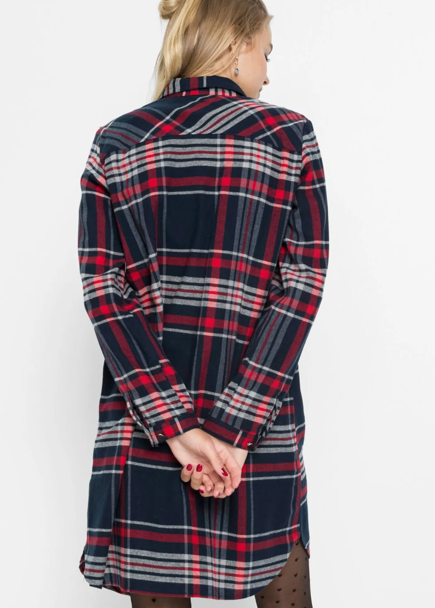 bonprix bonprix Vestidos>Vestido camisero de algodón puro azul marino / rojo / blanco a cuadros