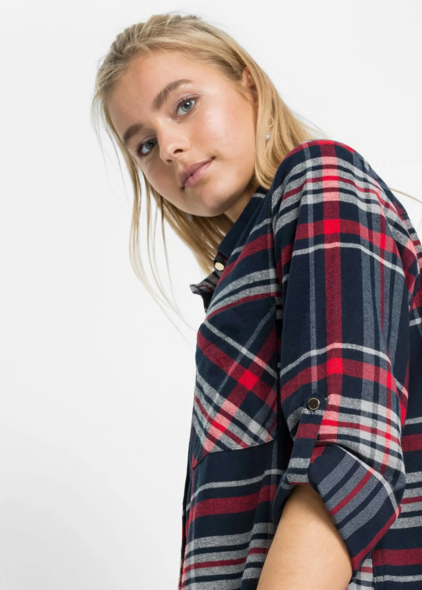 bonprix bonprix Vestidos>Vestido camisero de algodón puro azul marino / rojo / blanco a cuadros