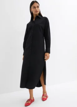 bonprix bonprix Esenciales|Vestidos>Vestido camisero de algodón puro Negro