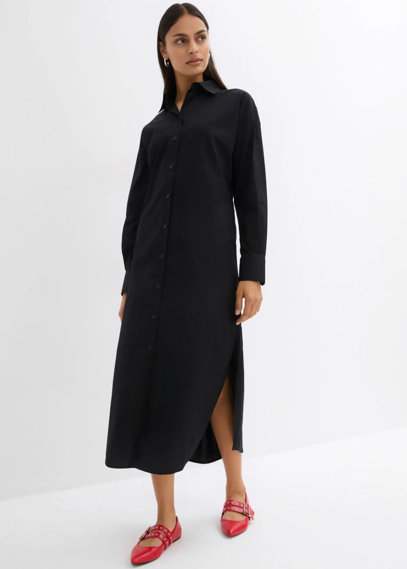 bonprix bonprix Esenciales|Vestidos>Vestido camisero de algodón puro Negro