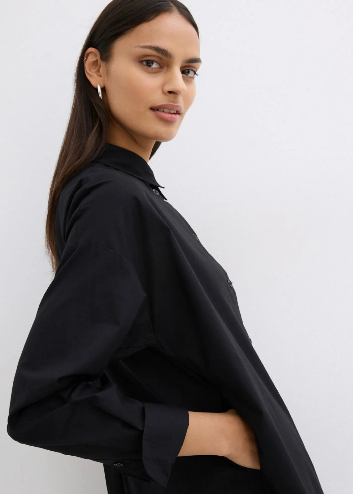 bonprix bonprix Esenciales|Vestidos>Vestido camisero de algodón puro Negro