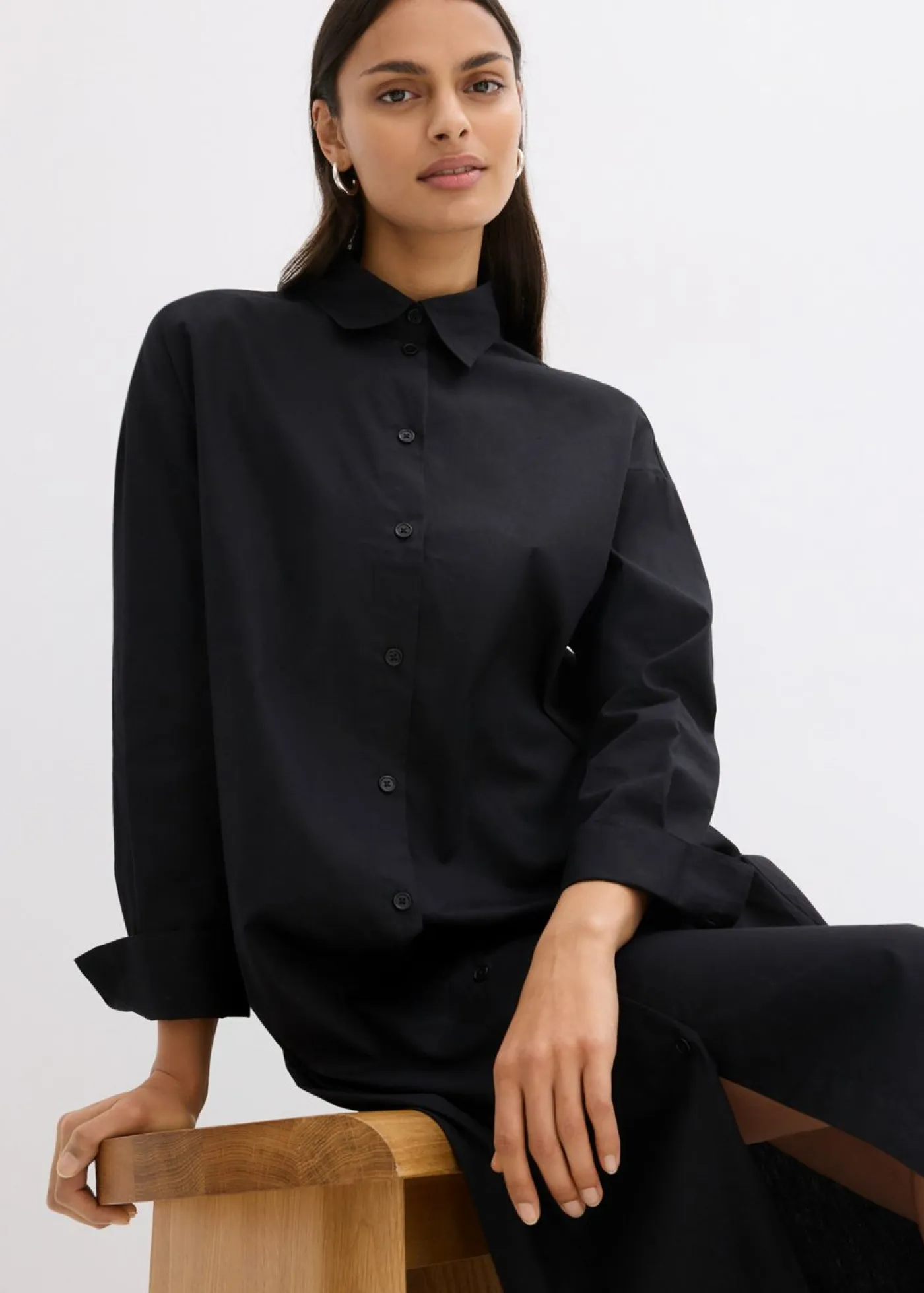 bonprix bonprix Esenciales|Vestidos>Vestido camisero de algodón puro Negro