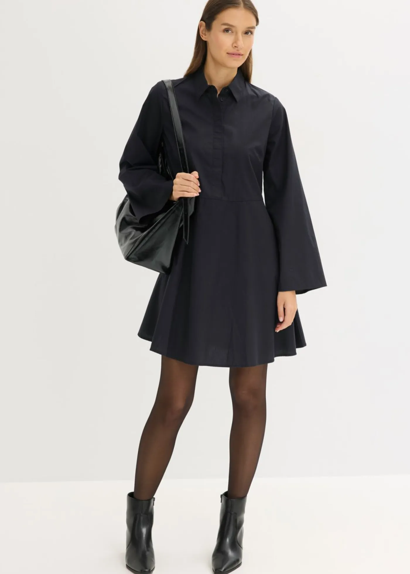 bonprix bonprix Vestidos>Vestido camisero de algodón puro Negro