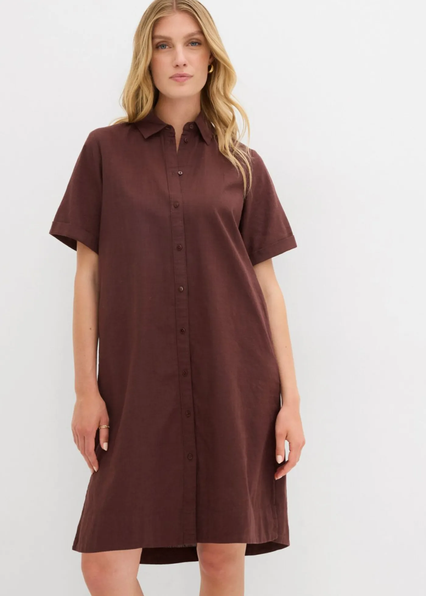 bonprix bonprix Vestidos>Vestido camisero de algodón puro Marrón tierra