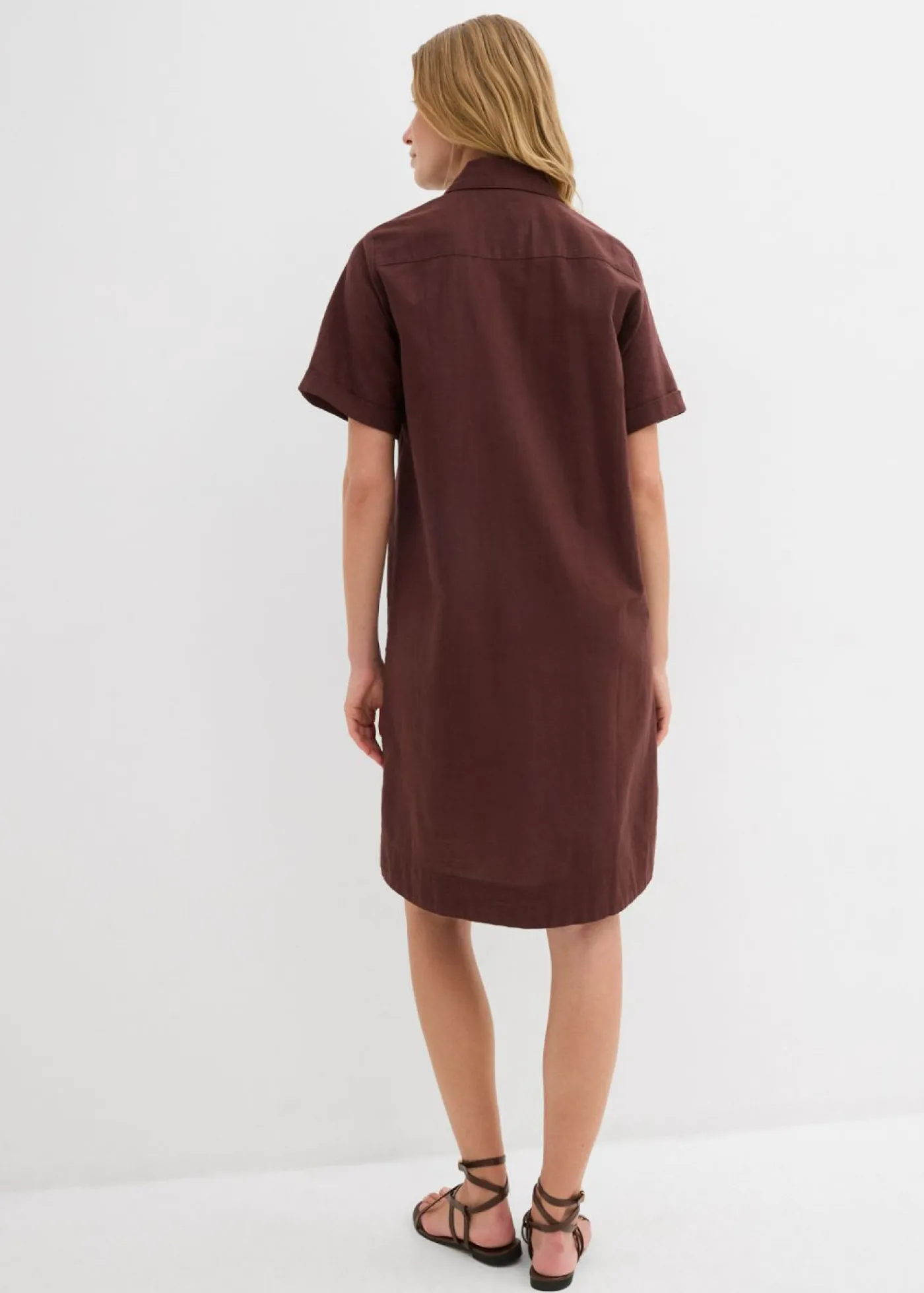 bonprix bonprix Vestidos>Vestido camisero de algodón puro Marrón tierra