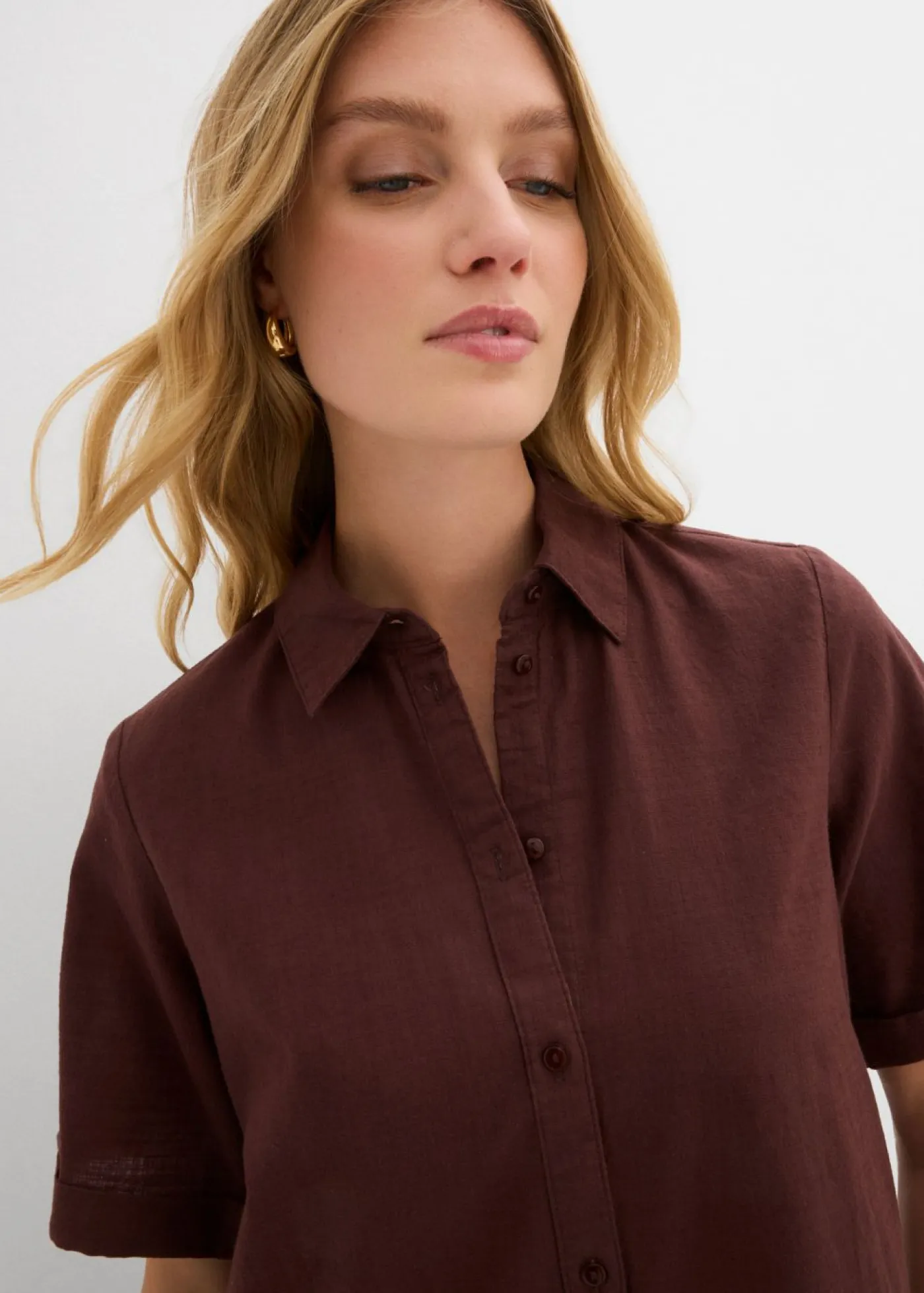 bonprix bonprix Vestidos>Vestido camisero de algodón puro Marrón tierra