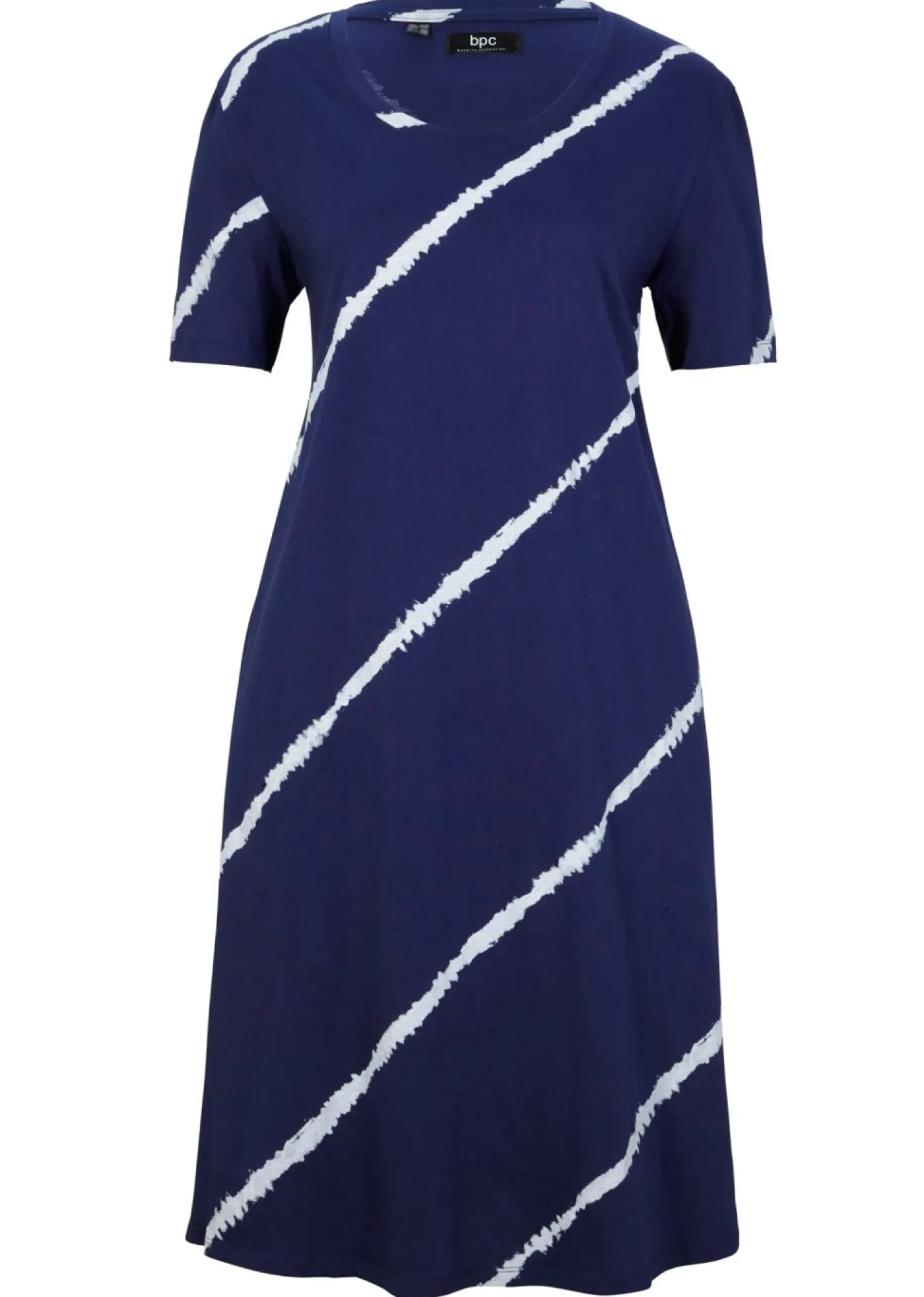 bonprix bonprix Vestidos>Vestido camisero de algodón orgánico hasta la rodilla con bolsillos y línea en A azul medianoche./blanco estampado