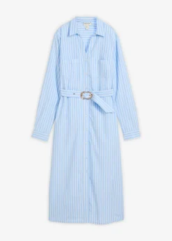bonprix bonprix Vestidos|Novedades>Vestido camisero de algodón puro azul claro/blanco con rayas