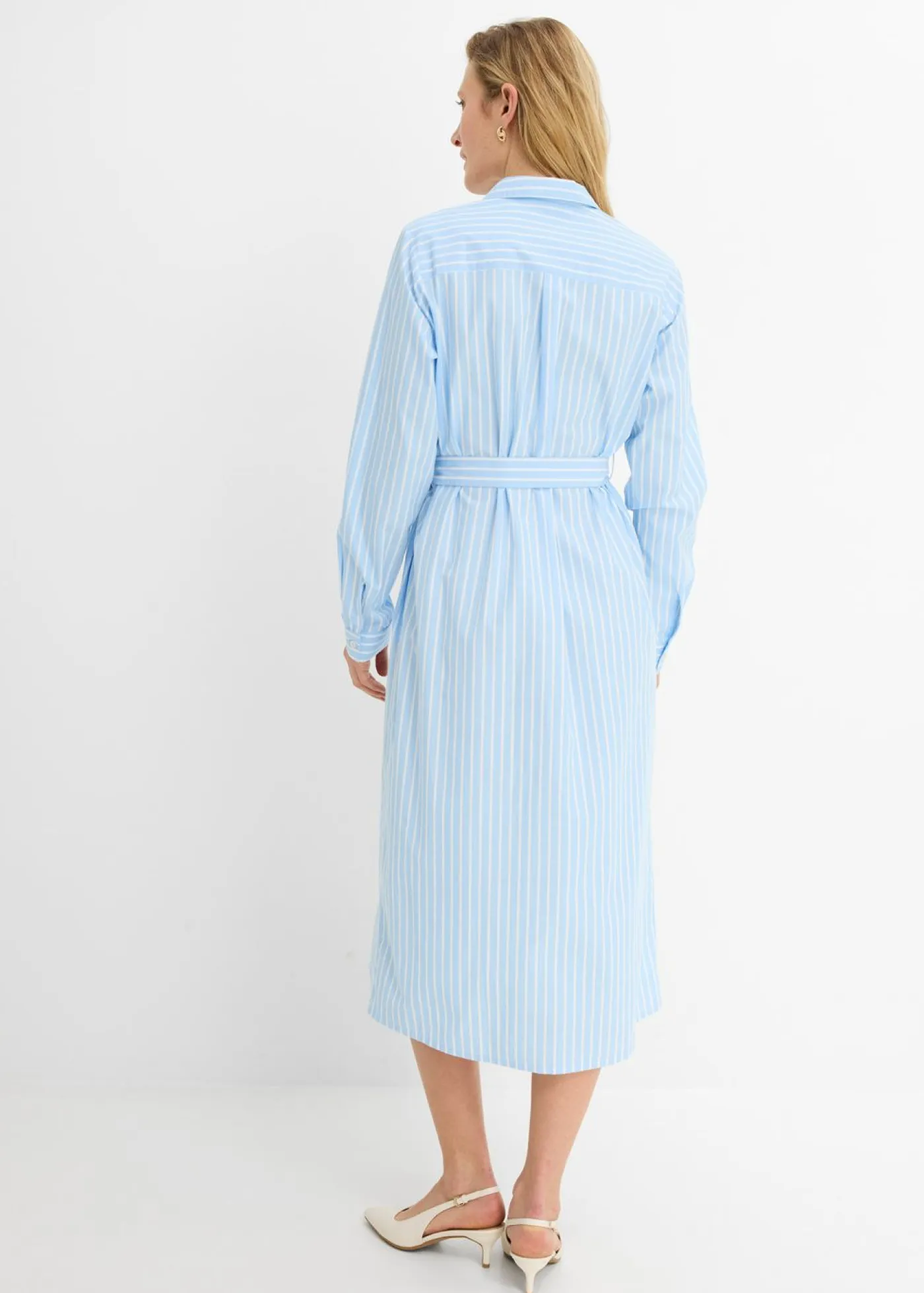 bonprix bonprix Vestidos|Novedades>Vestido camisero de algodón puro azul claro/blanco con rayas