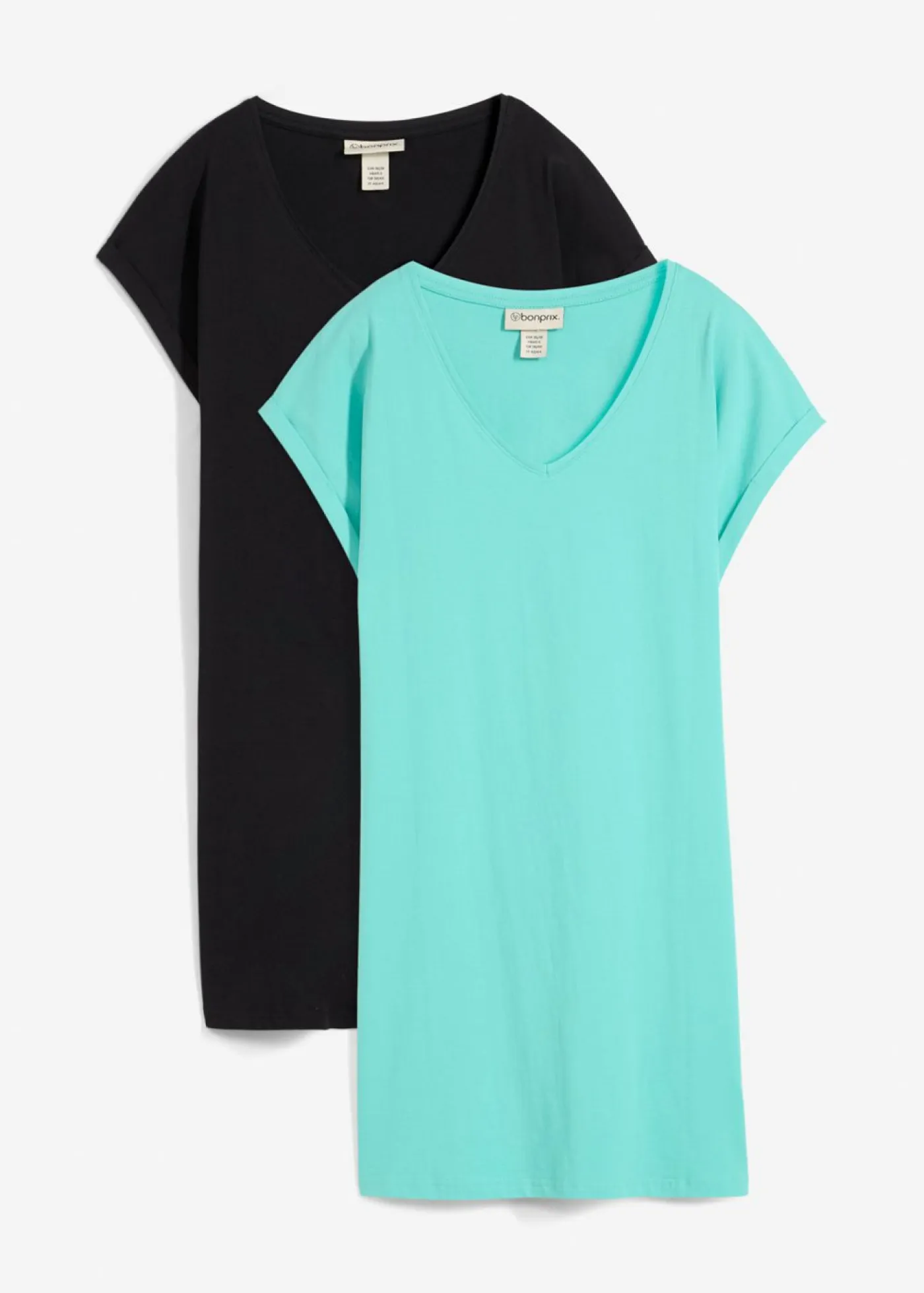 bonprix bonprix Básicos|Vestidos>Vestido camisero de algodón orgánico puro (2 unidades) Negro + verde agua