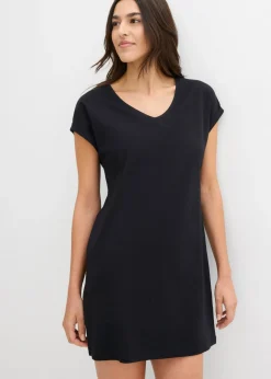 bonprix bonprix Básicos|Vestidos>Vestido camisero de algodón orgánico puro (2 unidades) Negro + verde agua