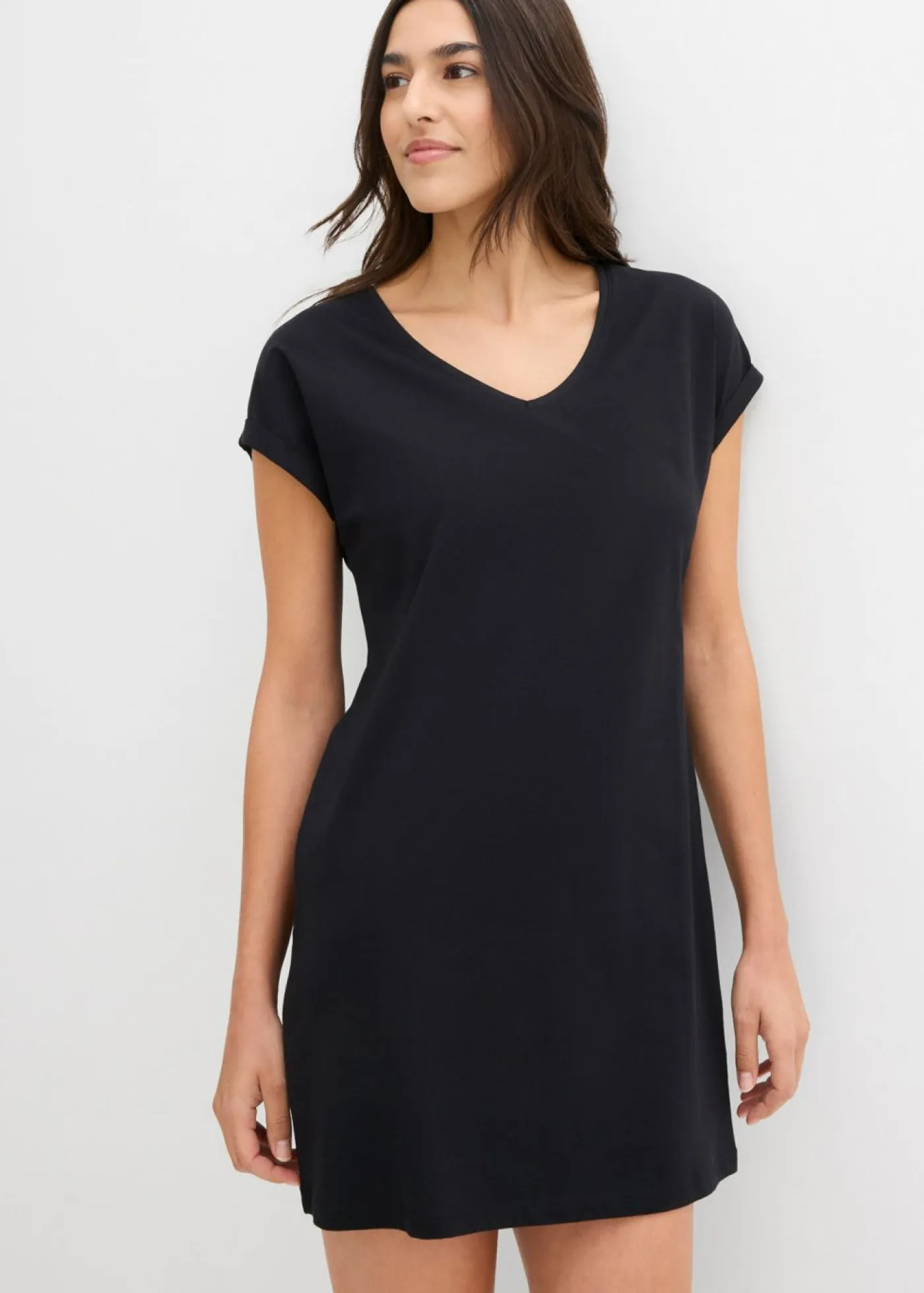 bonprix bonprix Básicos|Vestidos>Vestido camisero de algodón orgánico puro (2 unidades) Negro + verde agua