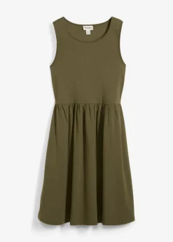 bonprix bonprix Vestidos>Vestido camisero de algodón puro con bolsillos Verde oliva oscuro