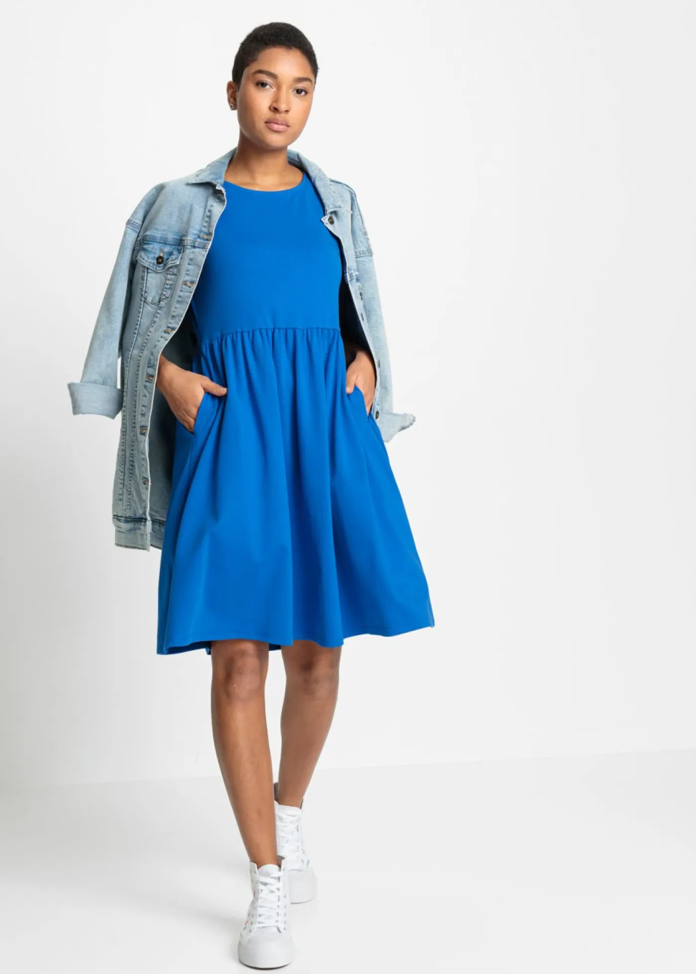 bonprix bonprix Vestidos>Vestido camisero de algodón puro con bolsillos Verde oliva oscuro