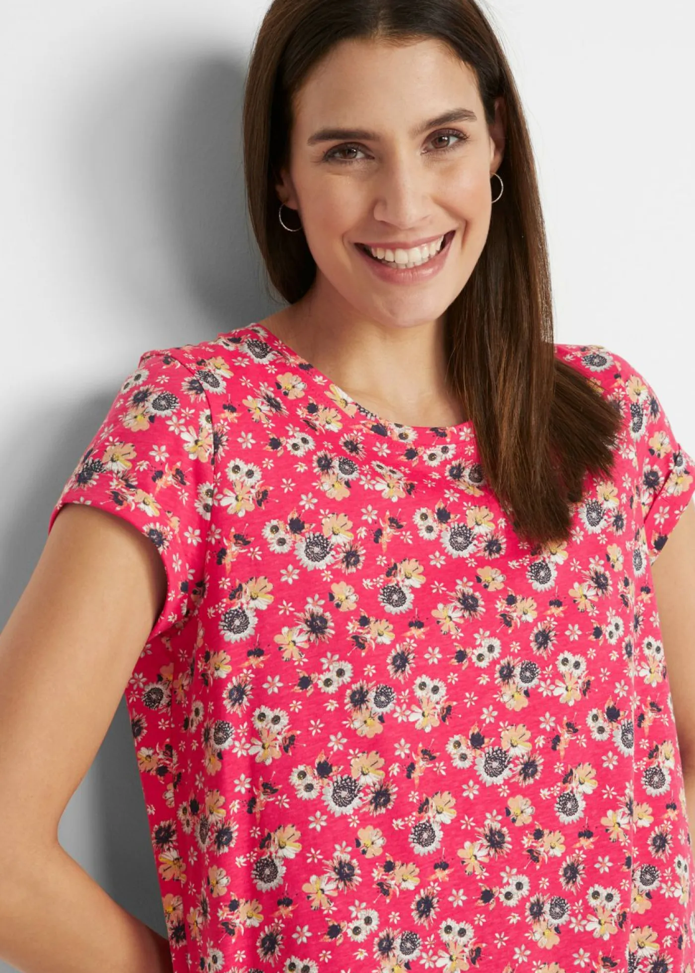 bonprix bonprix Vestidos>Vestido camisero de algodón puro con aberturas laterales (2 unidades) rosa hibisco + negro con flores