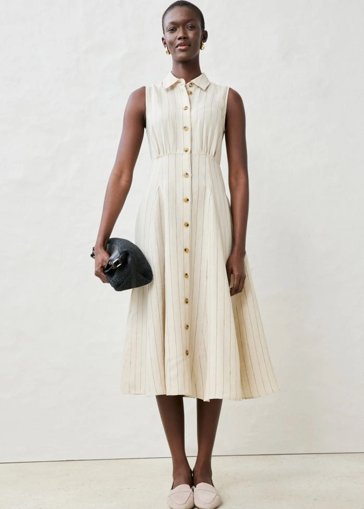 bonprix bonprix Premium|Vestidos>Vestido camisero de lino puro arena claro con rayas