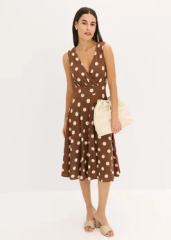 bonprix bonprix Vestidos|Tallas Pequeñas>Vestido camisero de lunares marrón claro/beige arena topos