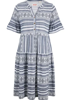 bonprix bonprix Vestidos>Vestido camisero de mezcla de viscosa fluida blanco-azul marino