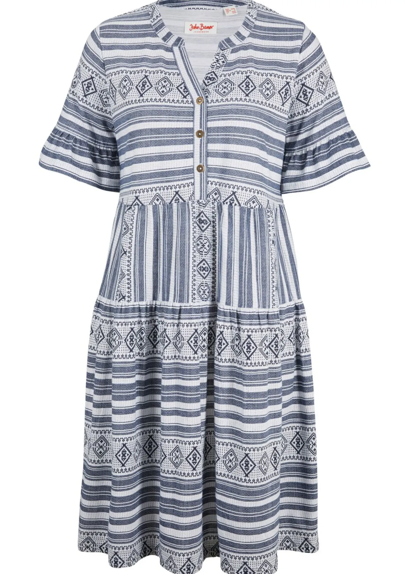 bonprix bonprix Vestidos>Vestido camisero de mezcla de viscosa fluida blanco-azul marino