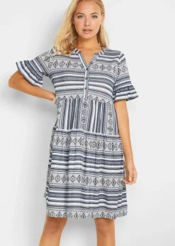 bonprix bonprix Vestidos>Vestido camisero de mezcla de viscosa fluida blanco-azul marino