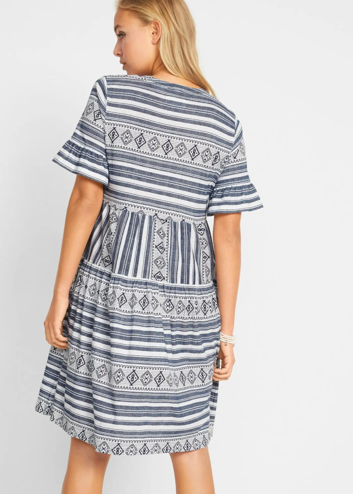 bonprix bonprix Vestidos>Vestido camisero de mezcla de viscosa fluida blanco-azul marino