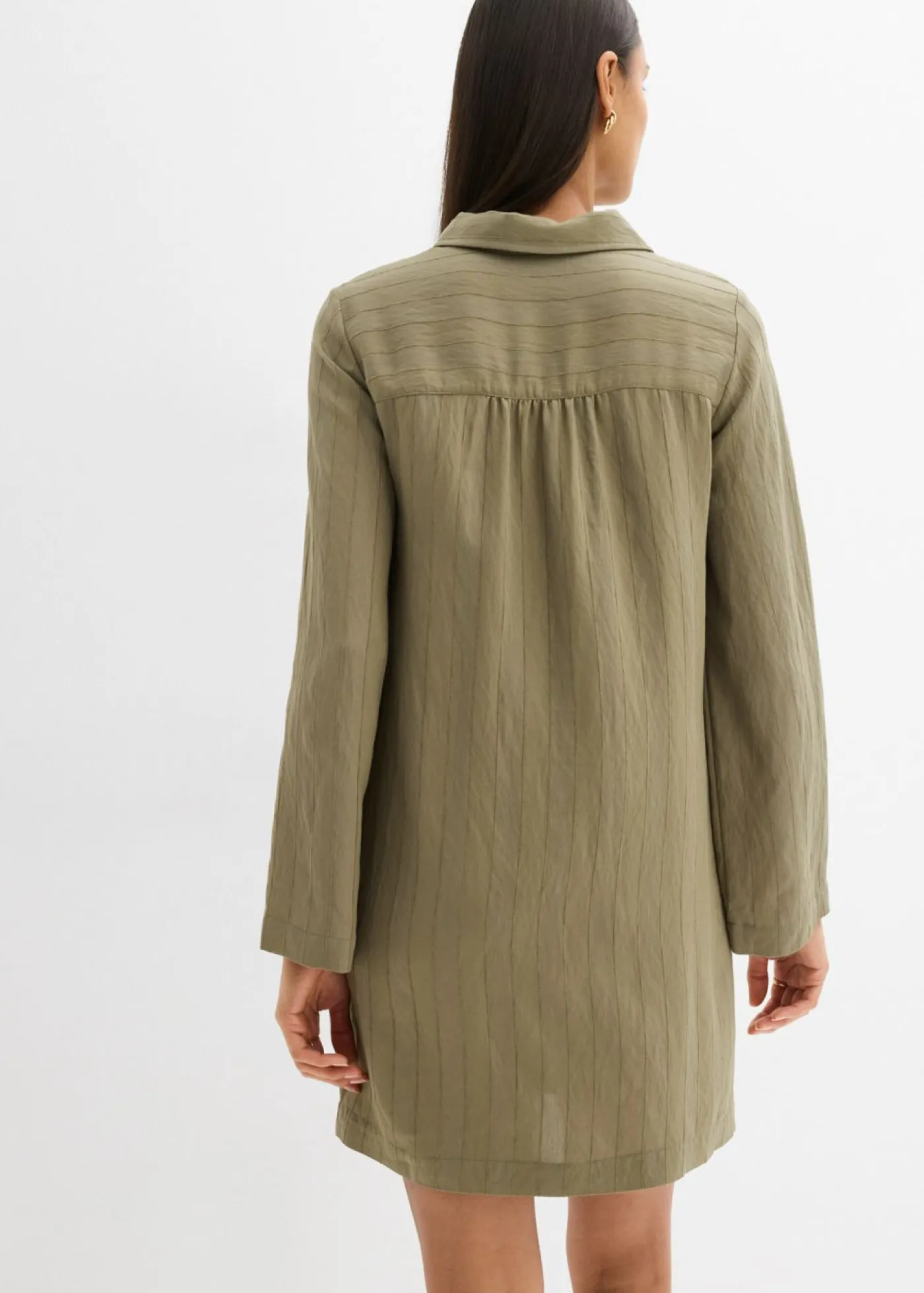 bonprix bonprix Esenciales|Vestidos>Vestido camisero de mezcla de viscosa Verde oliva