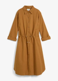 bonprix bonprix Vestidos|Novedades>Vestido camisero de mezcla de lino y algodón Marrón coñac