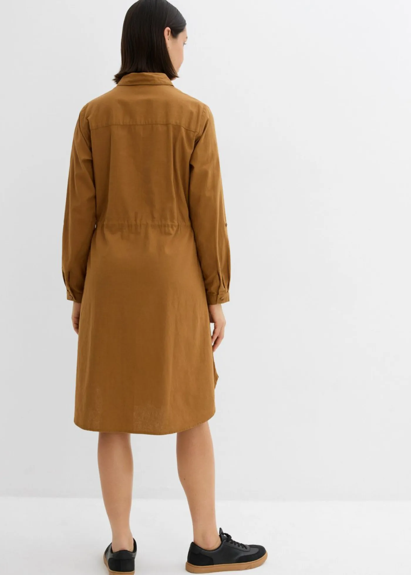 bonprix bonprix Vestidos|Novedades>Vestido camisero de mezcla de lino y algodón Marrón coñac