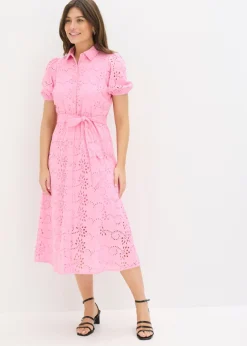 Mujer bonprix bonprix Vestido camisero de punto calado de algodón puro