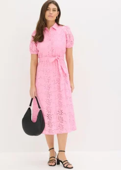 Mujer bonprix bonprix Vestido camisero de punto calado de algodón puro