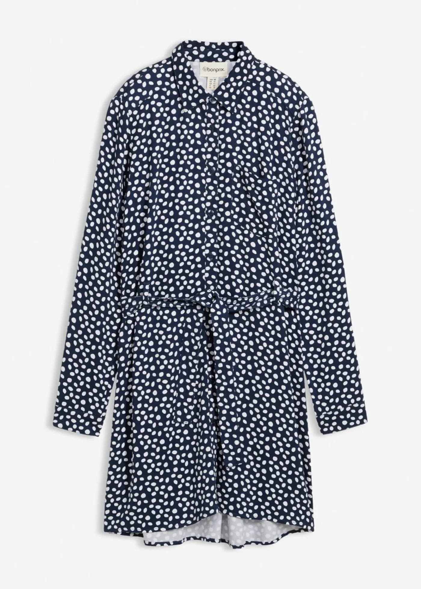 bonprix bonprix Ropa 9 A 16 Años·Vestidos Y Monos>Vestido camisero de viscosa fluida azul marino / blanco topos