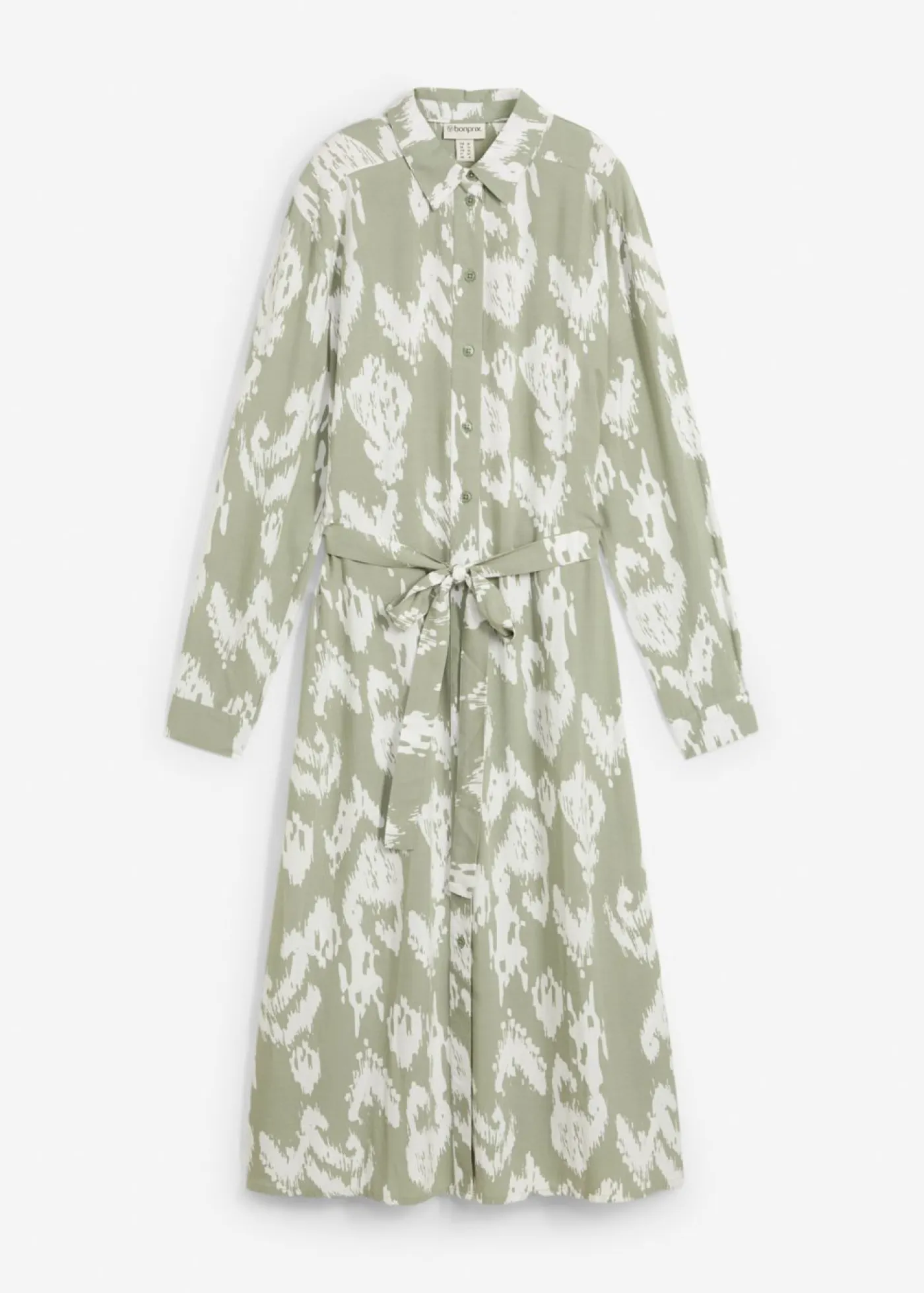 bonprix bonprix Vestidos>Vestido camisero de viscosa fluida verde alga-blanco lana