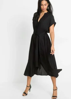 bonprix bonprix Vestidos|Novedades>Vestido camisero de viscosa fluida Negro