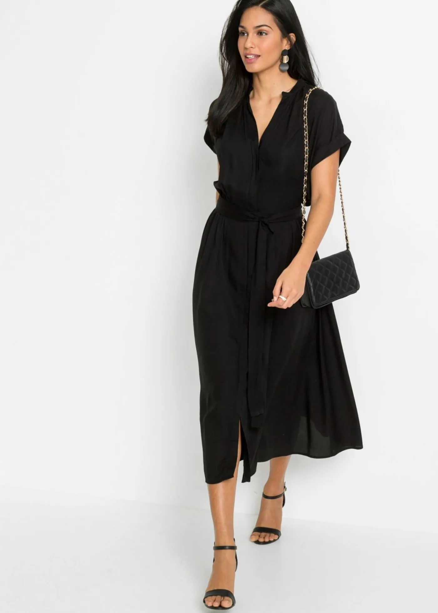 bonprix bonprix Vestidos|Novedades>Vestido camisero de viscosa fluida Negro