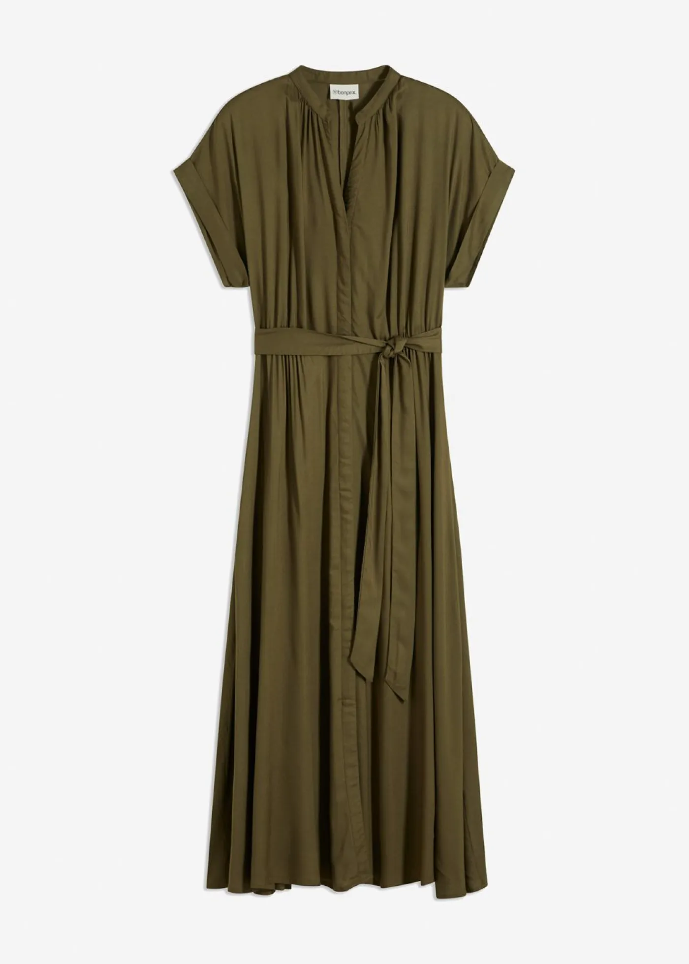 bonprix bonprix Vestidos|Novedades>Vestido camisero de viscosa fluida Verde oliva oscuro