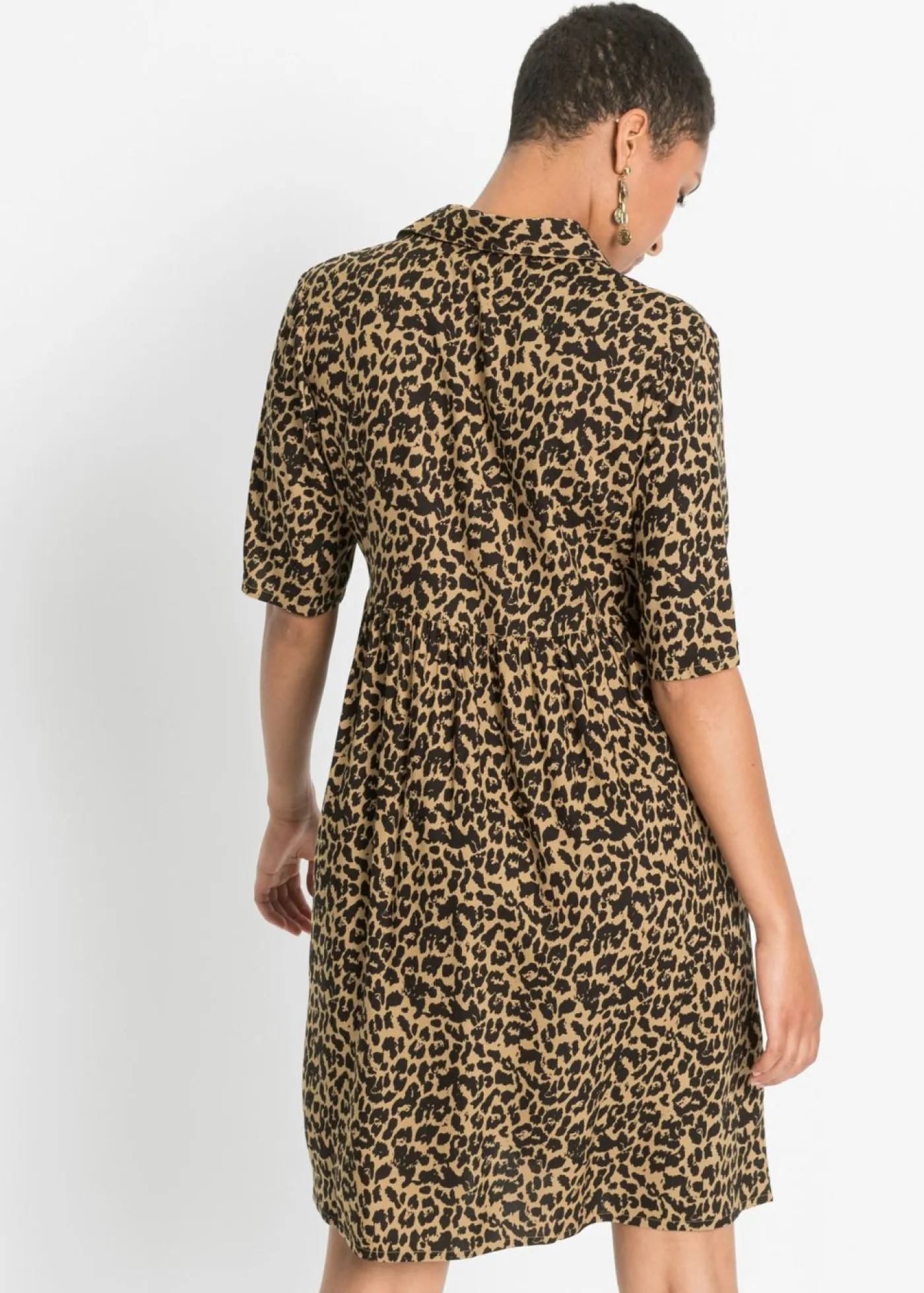 bonprix bonprix Vestidos>Vestido camisero de viscosa fluida Marrón con estampado de leopardo