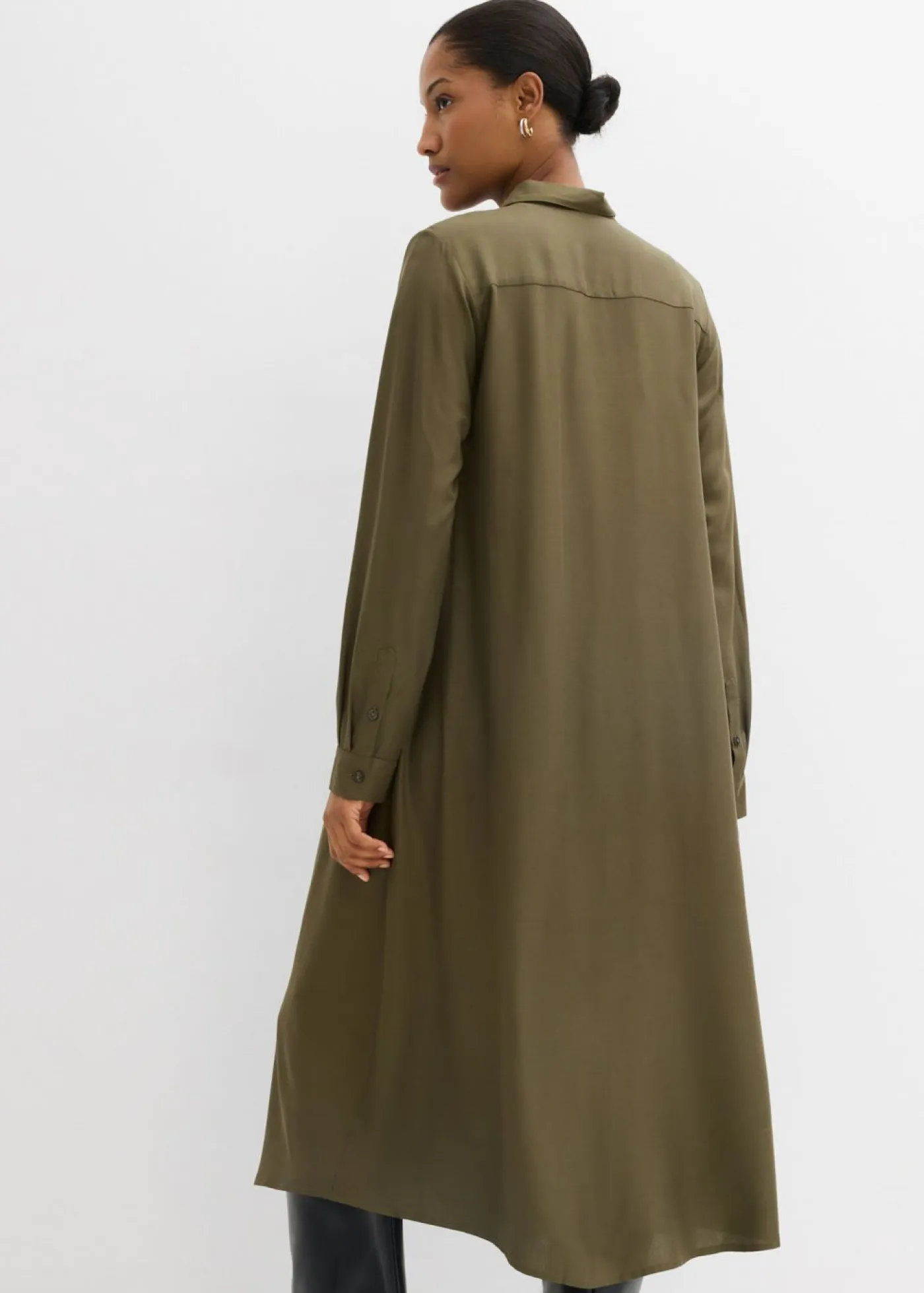 bonprix bonprix Esenciales|Vestidos>Vestido camisero de viscosa fina Verde oliva oscuro