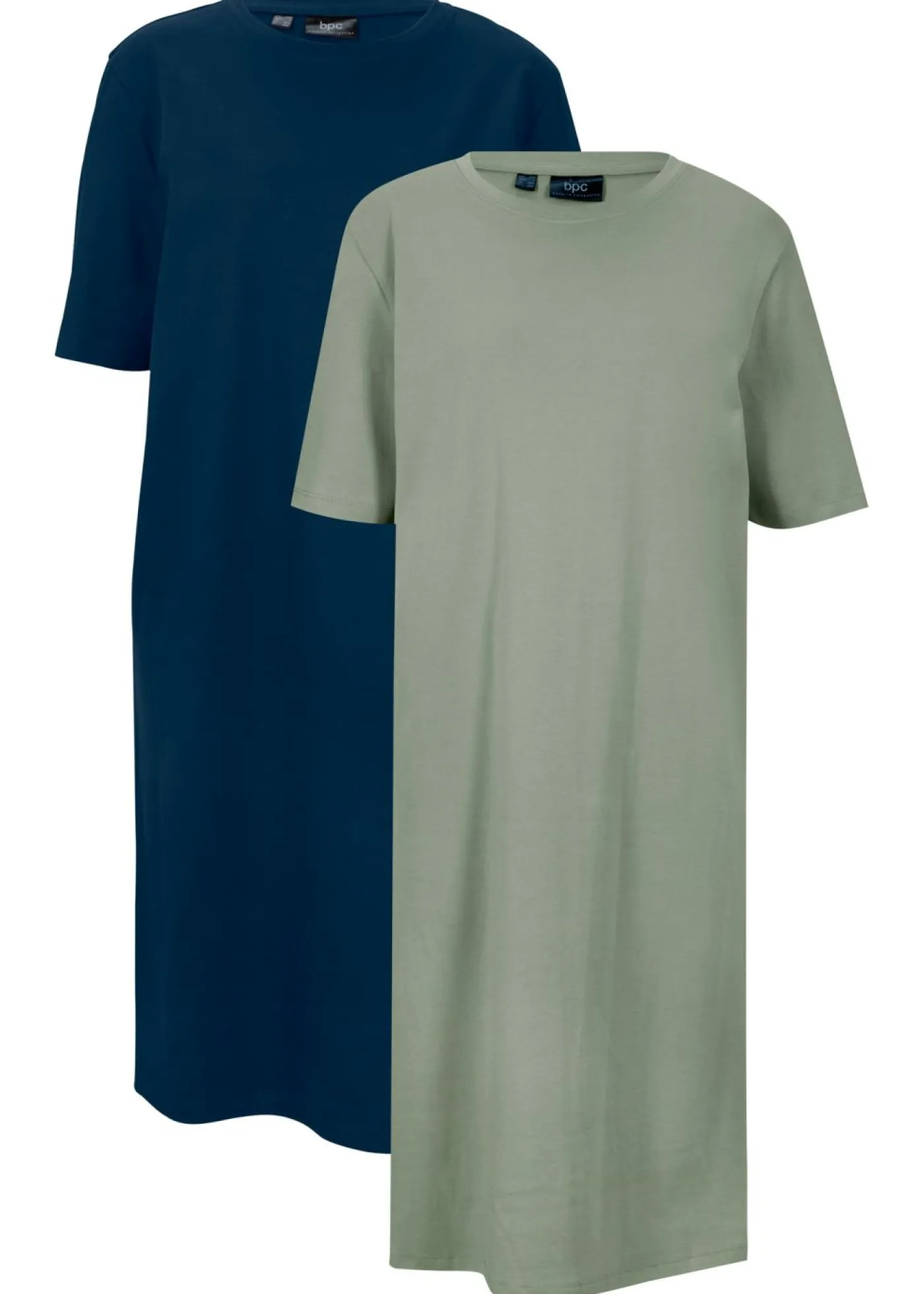 bonprix bonprix Básicos|Vestidos>Vestido camisero holgado de algodón puro (2 unidades) Azul marino + verde hierba