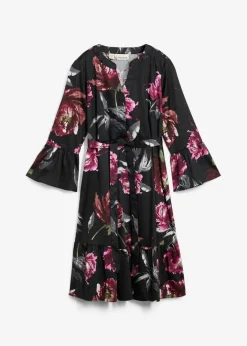 bonprix bonprix Premamá>Vestido camisero premamá/de lactancia de satén de algodón orgánico puro negro-rosa antiguo con flores