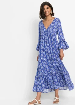 bonprix bonprix Vestidos>Vestido con aspecto de craftán Azul gema estampado