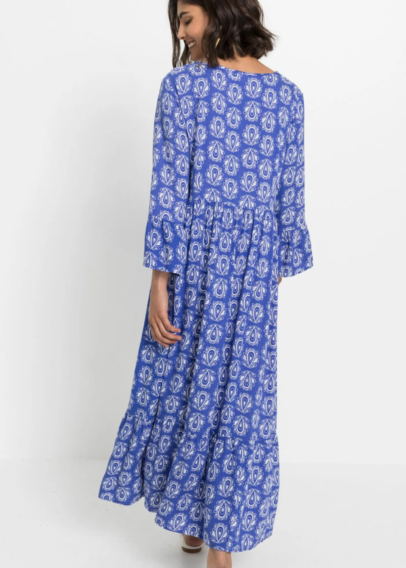 bonprix bonprix Vestidos>Vestido con aspecto de craftán Azul gema estampado