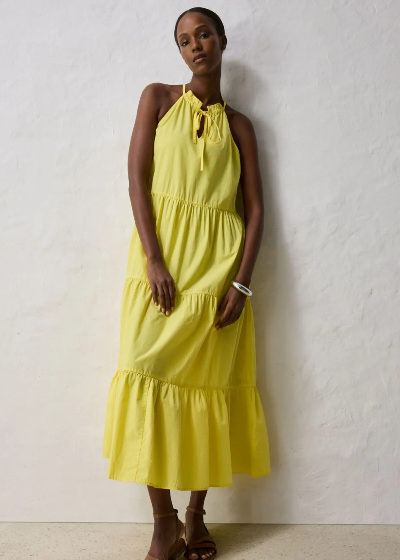 bonprix bonprix Premium|Vestidos>Vestido con contenido de seda Amarillo suave