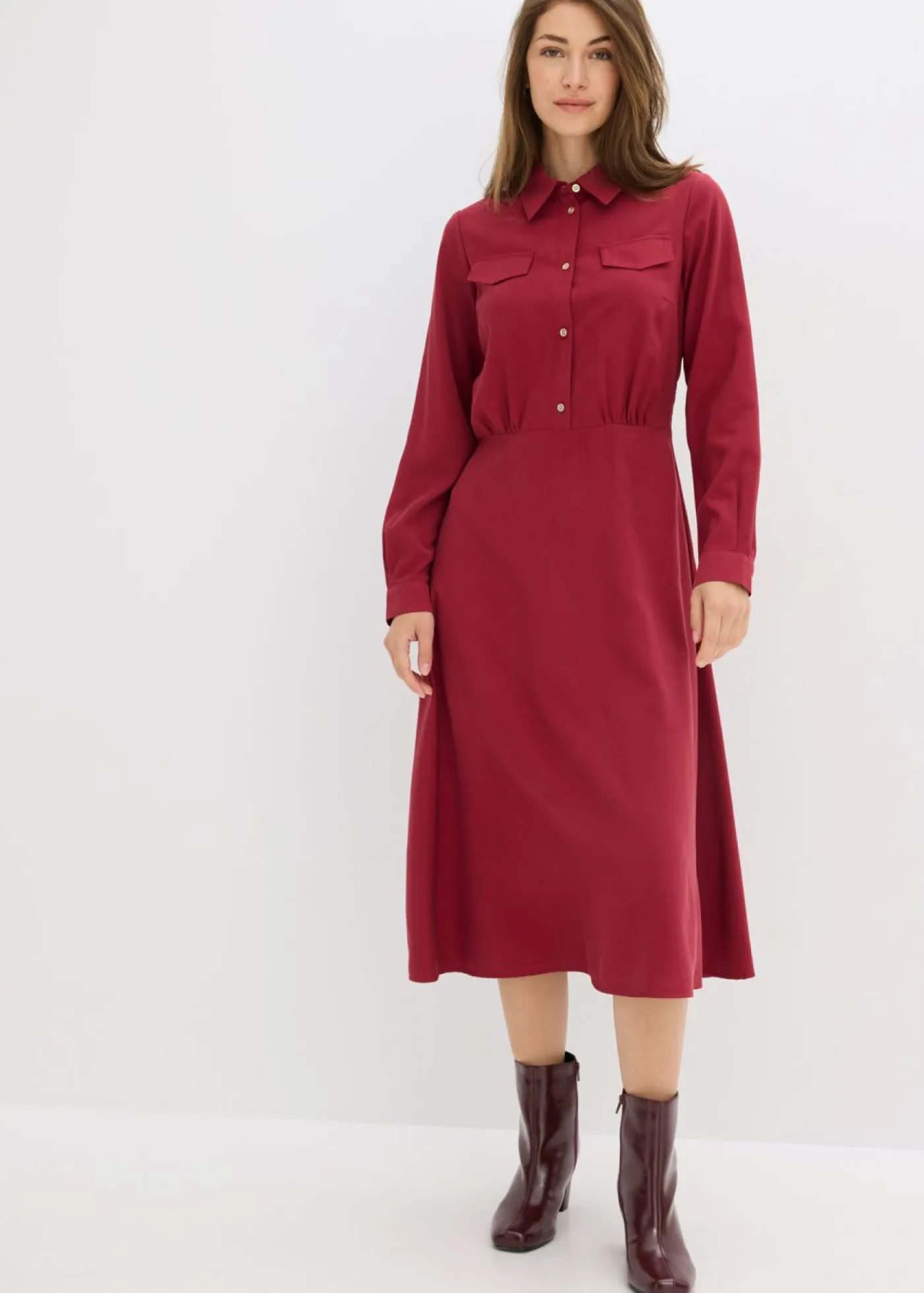 bonprix bonprix Vestidos>Vestido con cuello de camisa Rojo