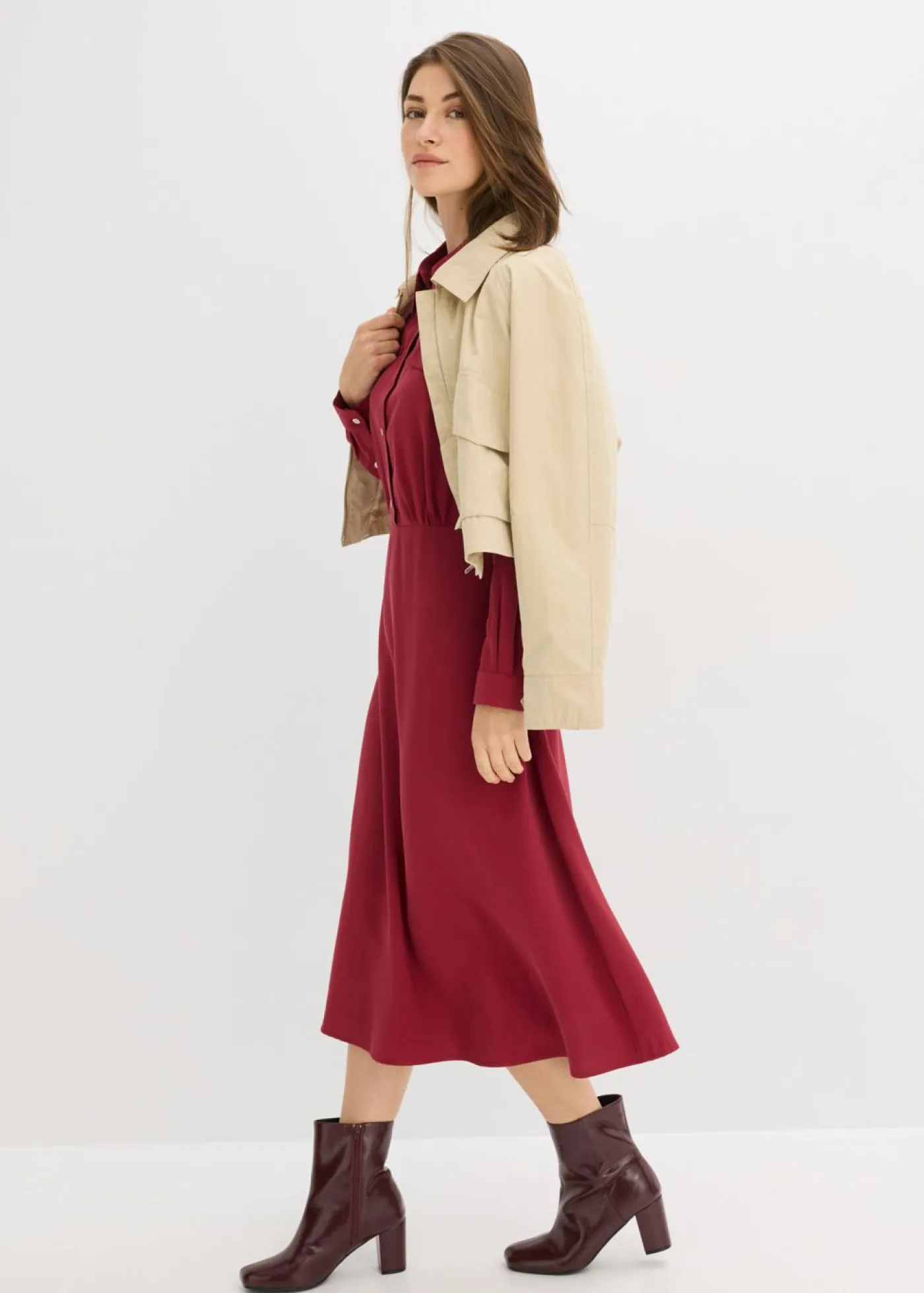 bonprix bonprix Vestidos>Vestido con cuello de camisa Rojo