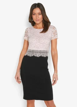 bonprix bonprix Vestidos>Vestido con encaje negro - rosa pálido